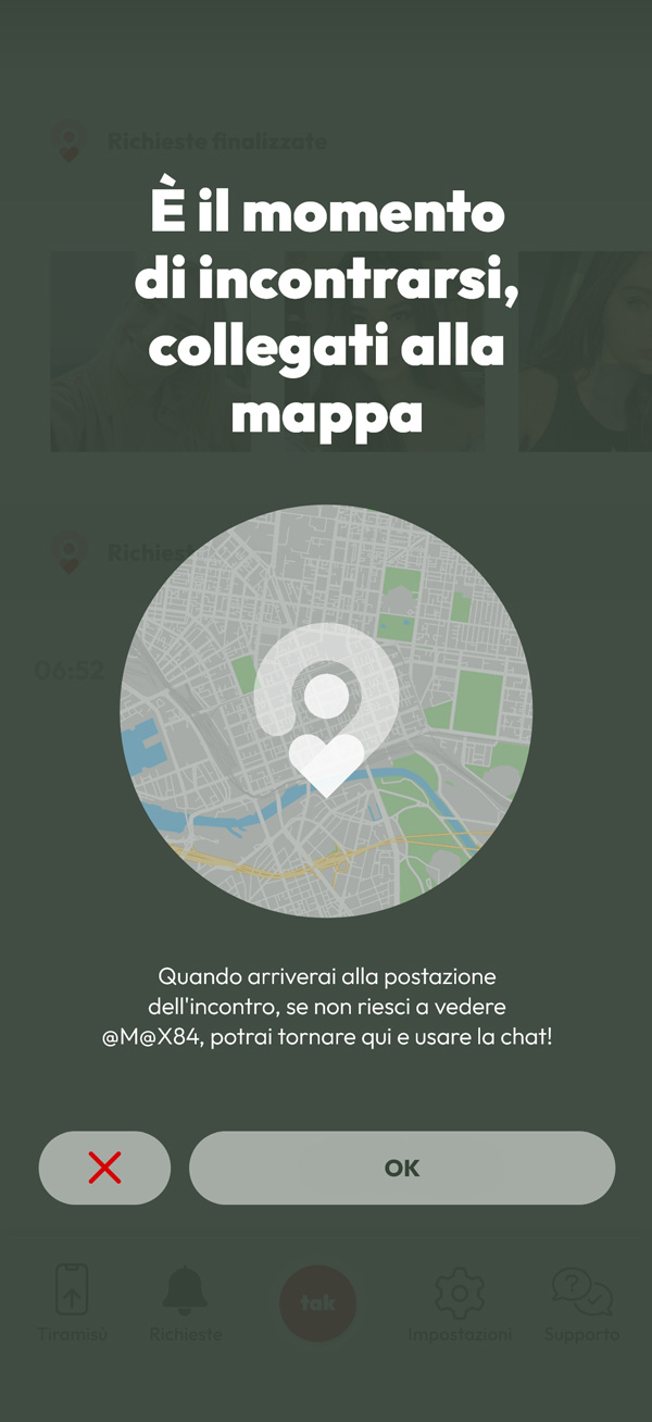 Schermata dell'app Dolce che avvisa dell'apertura di un'app di mappe esterna